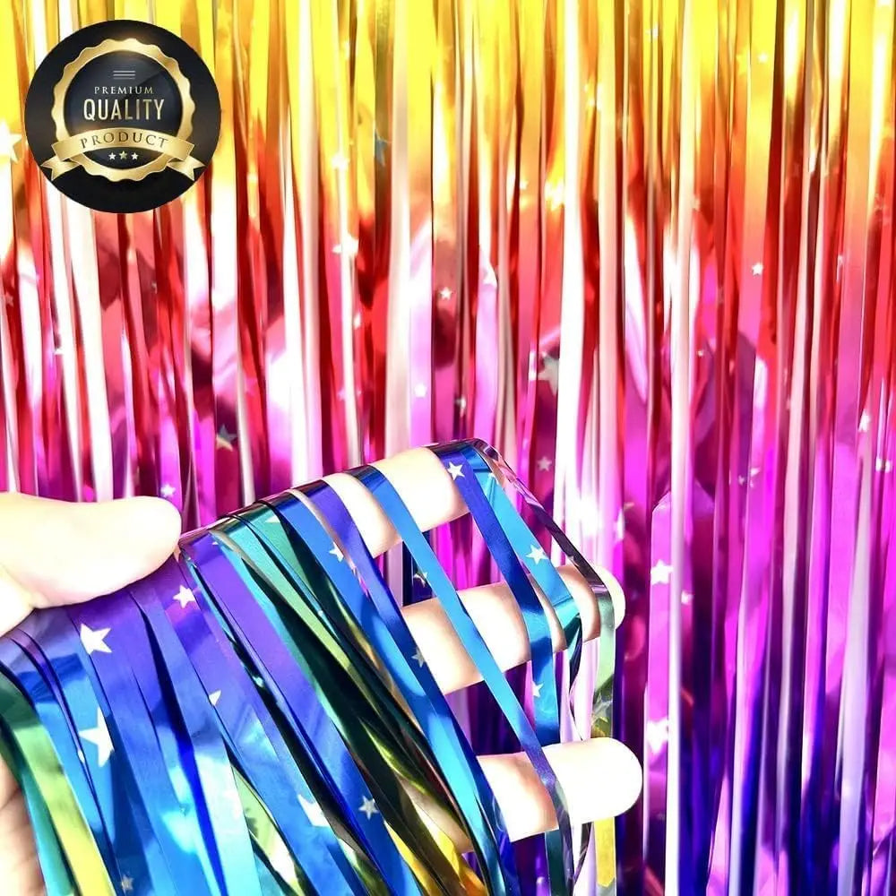 rideau paillettes multicolore motif étoiles festif opalescent anniversaire mariage événement enfants disco eighties ninebies