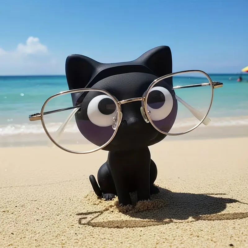 statue chat noir moderne décoration texture lisse opacité 8cm lunettes