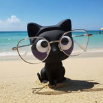 statue chat noir moderne décoration texture lisse opacité 8cm lunettes