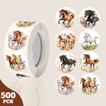 autocollants chevaux scènes naturelles fleurs blanc noir marron gris rose vert bleu illustration réaliste