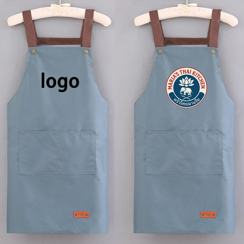 tablier cuisine imperméable bleu clair beige noir nettoyage poche avant épaulières cuir classique