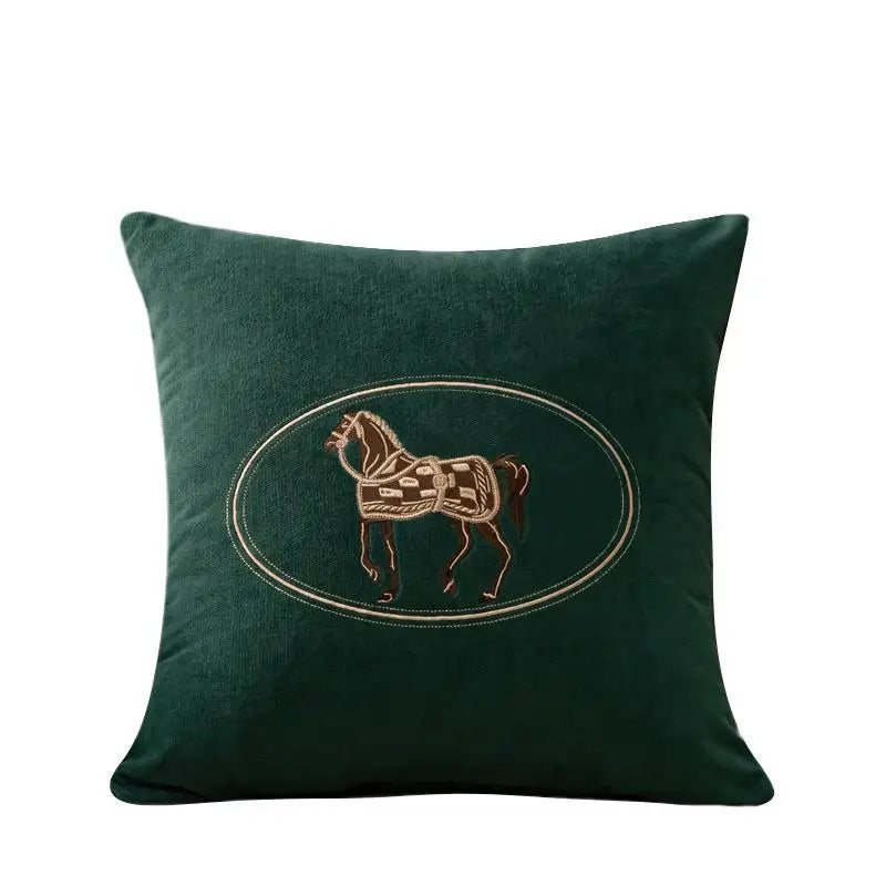 coussins brodés cheval moderne taie d'oreiller polyester coton respectueux environnement vert rose jaune bleu