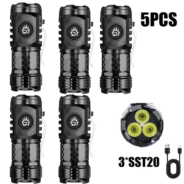 lampe torche rechargeable led 1000lm noir clip étanche 18350 compact usb emergency camping