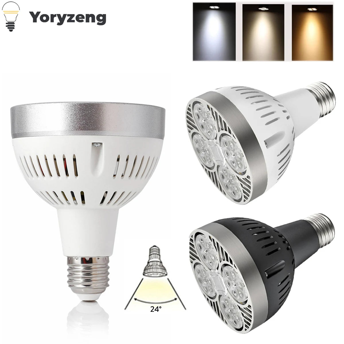 projecteurs led blanc noir moderne 2700k 6500k e27 étoupe aluminium pvc