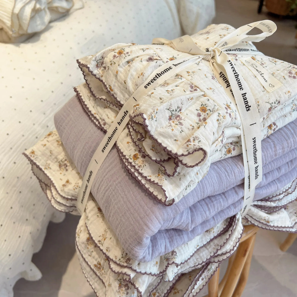 parure lit coton fleurs vintage housse couette drap taies oreiller filles princesse