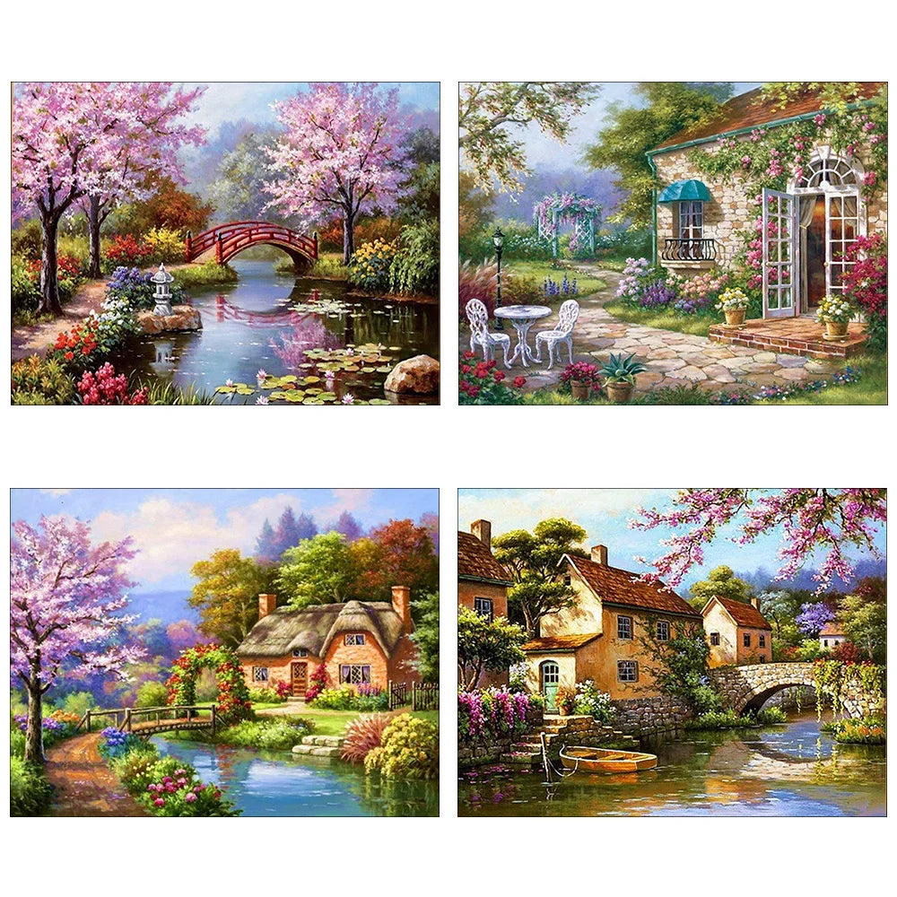 broderie paysage fleurs feuilles multicolore artisanal toile coton fil aiguille guide couleurs échantillons