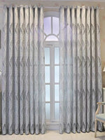 rideau moderne élégant polyester feuilles stylisées blanc gris translucide légèrement opaque 100x250cm