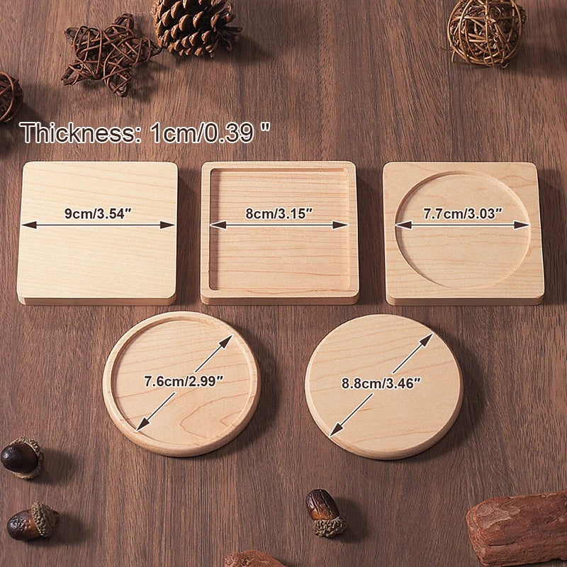 coasters bois naturels respectueux environnement minimaliste bois chêne noyer sets coeurs rectangles