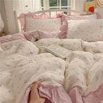 ensemble literie princesse housse couette drap taies oreiller fleurs roses romantique doux
