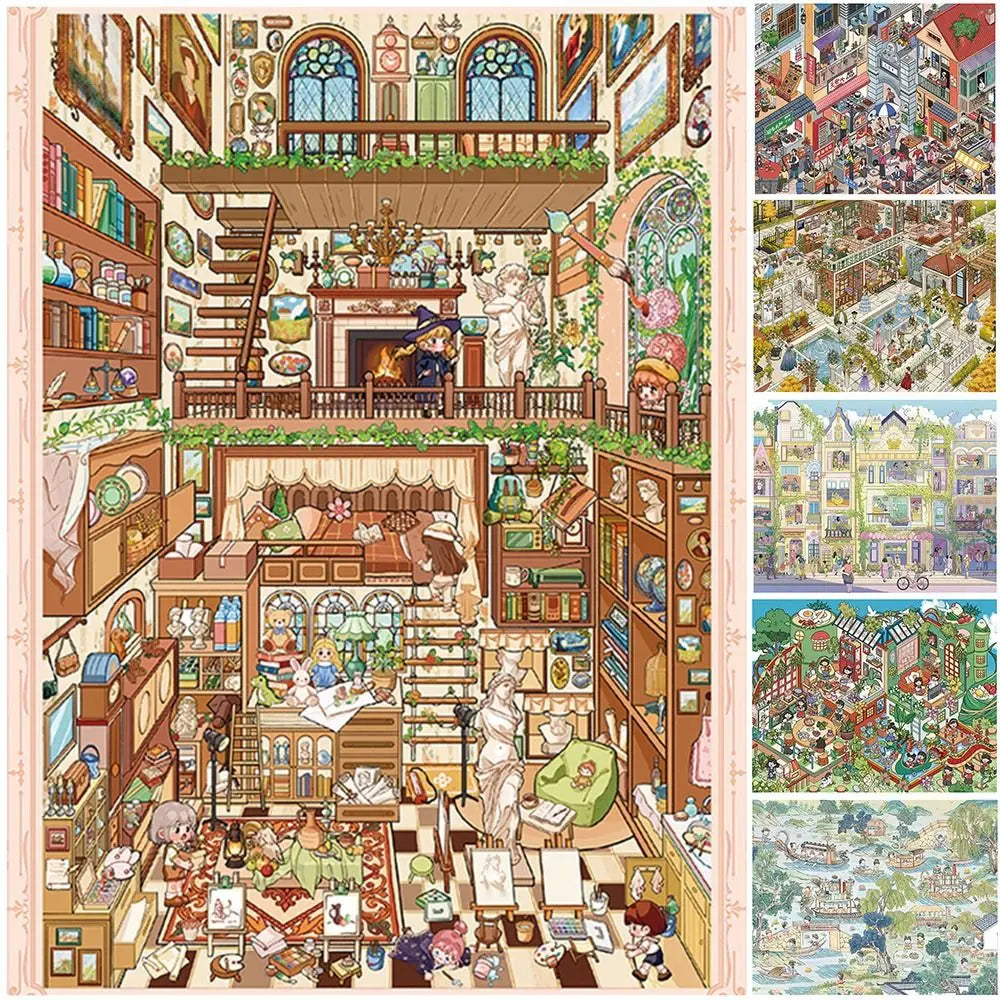 autocollants 3d multicolores illustration village artiste scènes effet diy peinture huile superposés autoadhésifs