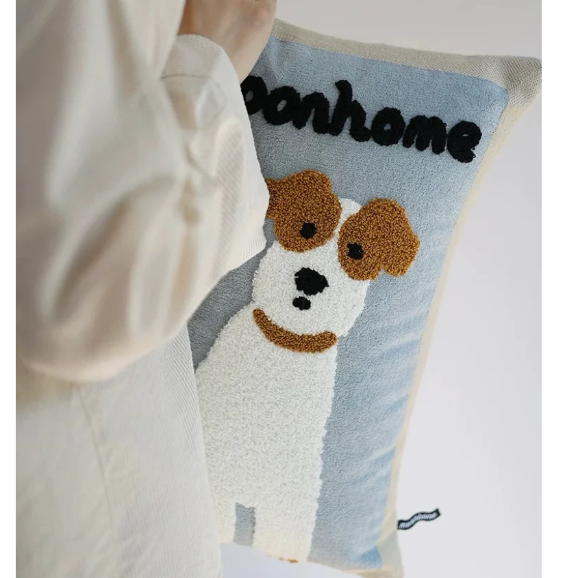 housse coussin brodée porc chien animaux motifs doux lit polyester coton respectueux environnement christmas