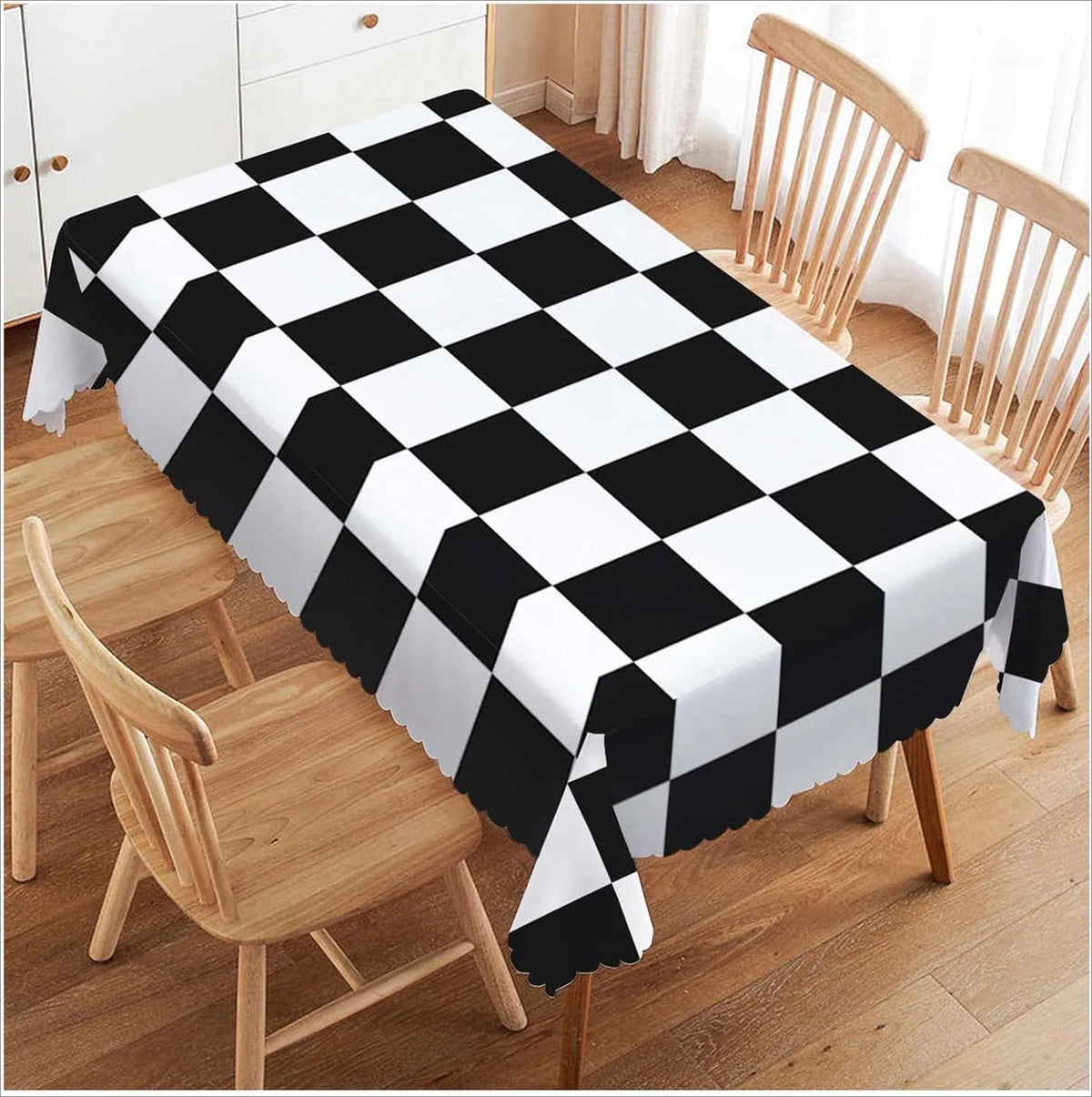 nappe rectangulaire imperméable carreaux noirs blancs moderne polyester réutilisable table manger farmhouse deco fête