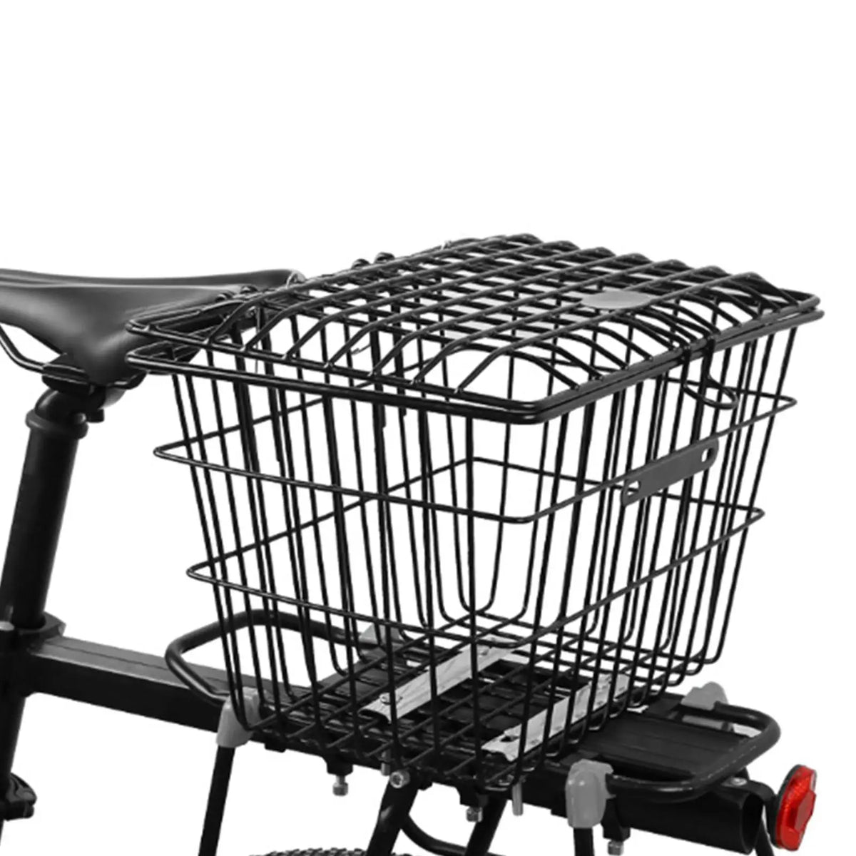 panier arrière vélo maille métallique noir clips bleus poignée moderne transport durable