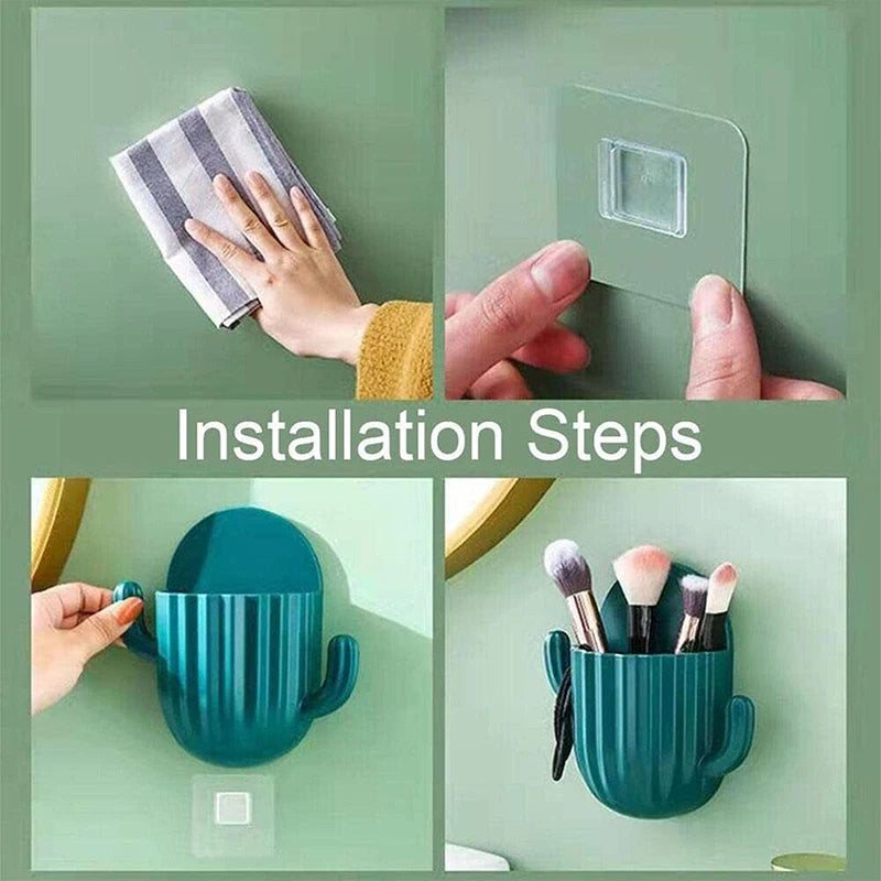 porte brosses dents moderne adhésif cactus vert rose bleu chambre salle bain