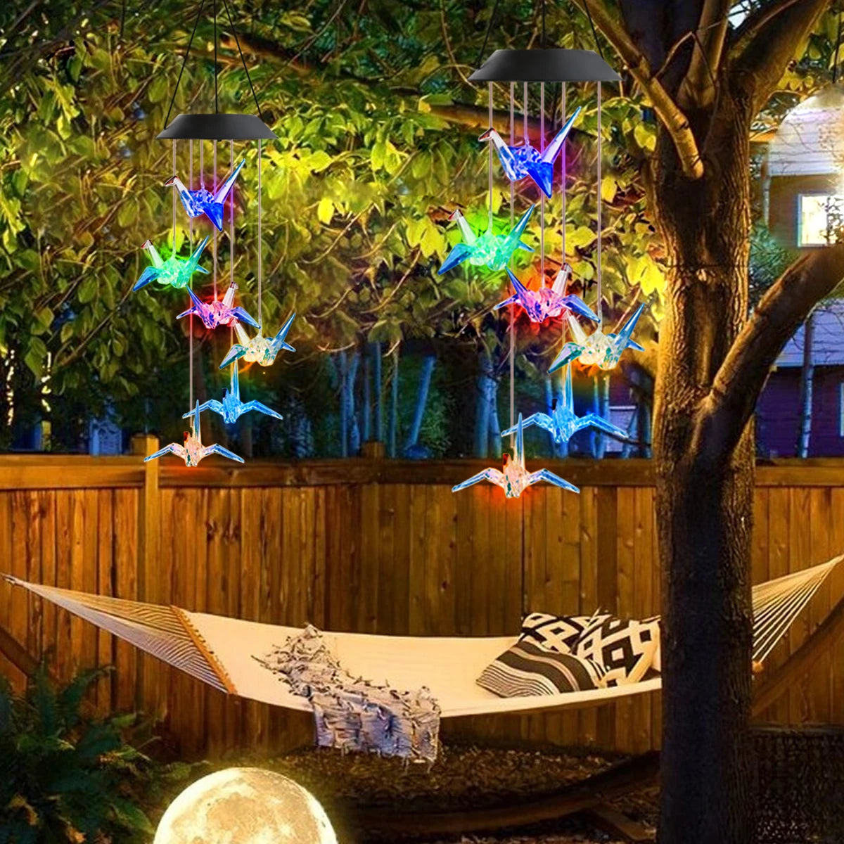 Mobile lumineux solaire multicolore figurines animales deco balcon jardinextérieur led