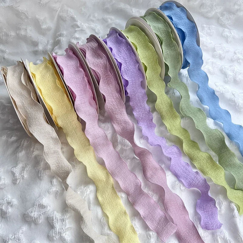 rubans polyester couleur unie moderne blanc rose vert violet rouge rayures ondulées emballage décoration