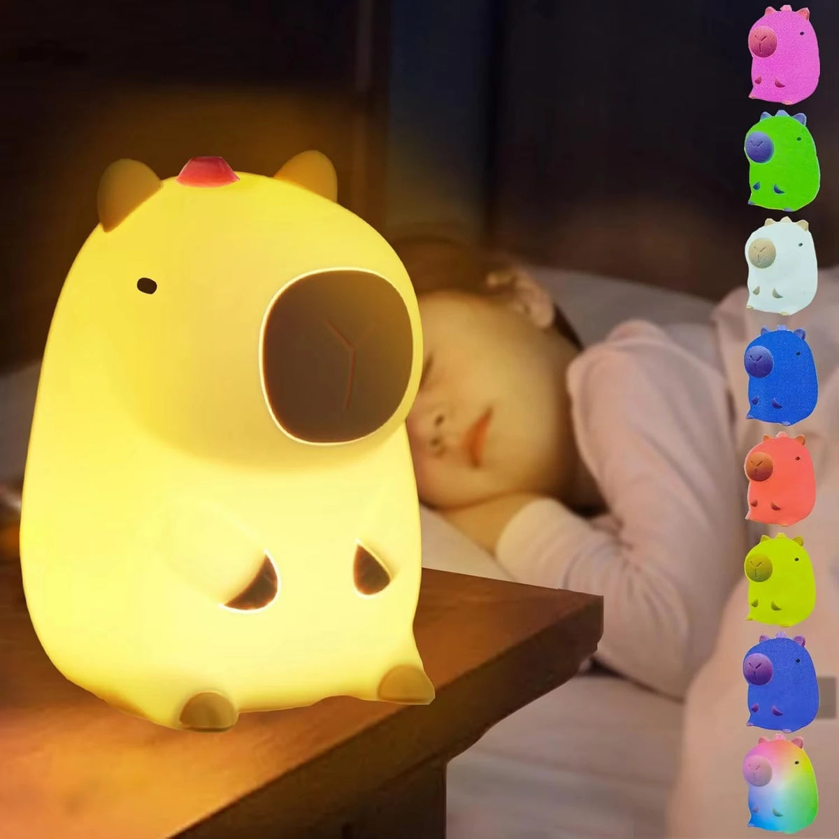 veilleuse nuit ours animal bleu jaune blanc points moderne enfant pivotante led commandes tactile