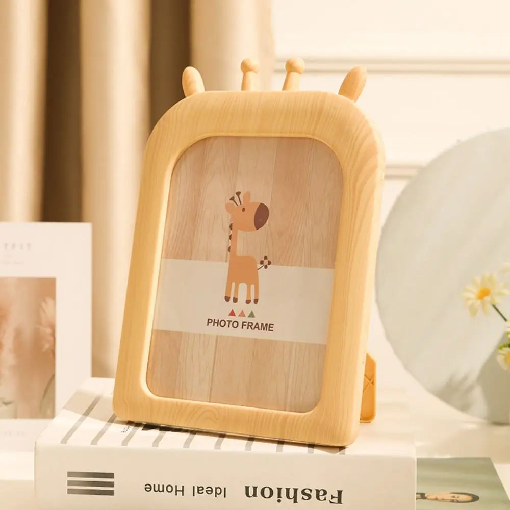 cadres photo décoration animaux tête souris girafe ours aspect bois clair rotatif beige marron