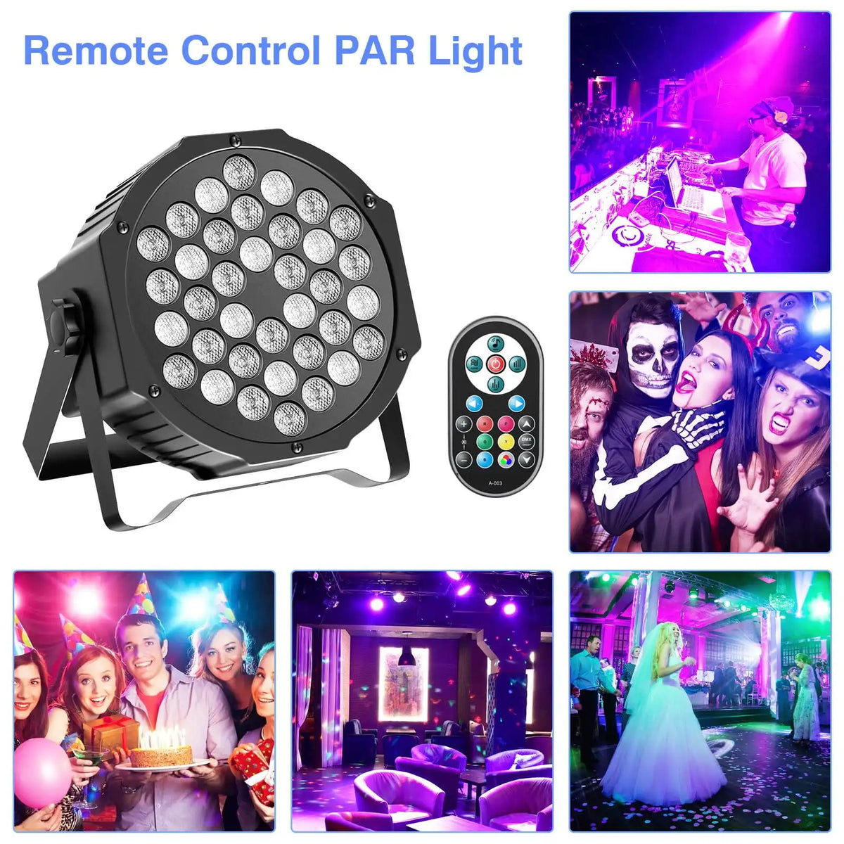 projecteur led noir dmx effet scènes professionnel 36w rgb commandes distantes