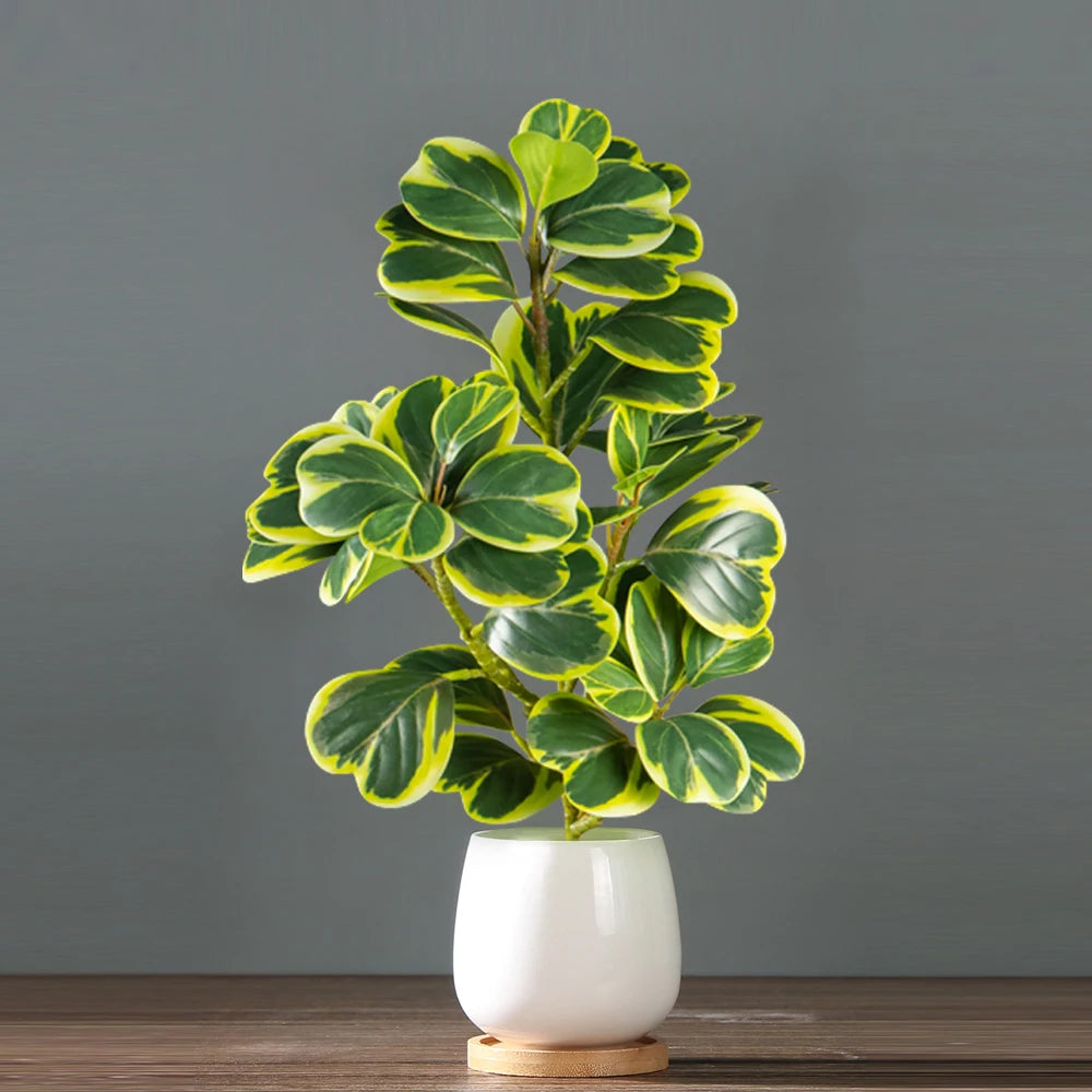 Plante artificielle ficus vertes feuilles rondes pot texturé décoration intérieure moderne minimaliste 20cm 27cm