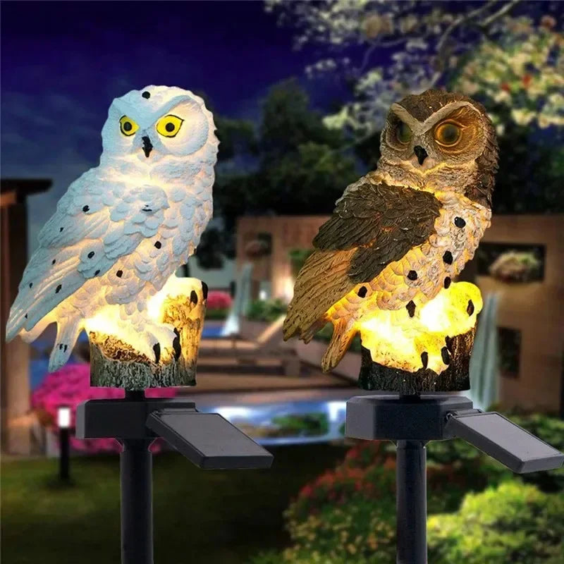 statues solaires décoratives oiseaux chouettes maison fantaisiste blanc marron bleu rouge vertextérieur ip65 led