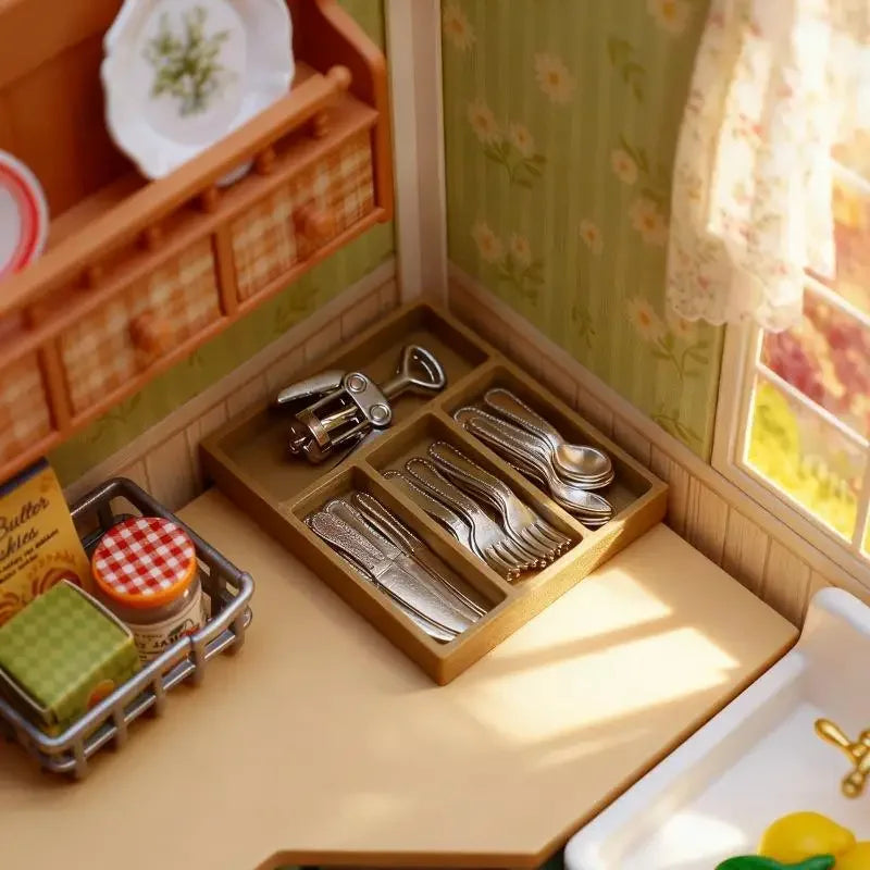 organisateur couverts miniatures vert rose beige moderne cuisine vaisselle clips cuillères fourchettes couteaux ouvreur