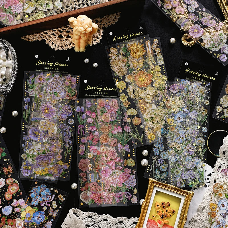 autocollants fleurs papillons rubans dorés scrapbooking diy journal filles vintage