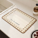 tapis cuisine séchage vaisselle diatomée rectangulaire motif fleurs moderne beige noir élégant