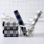 serviette bain coton carreaux bleu blanc rapide absorption 34x76cm minimaliste moderne