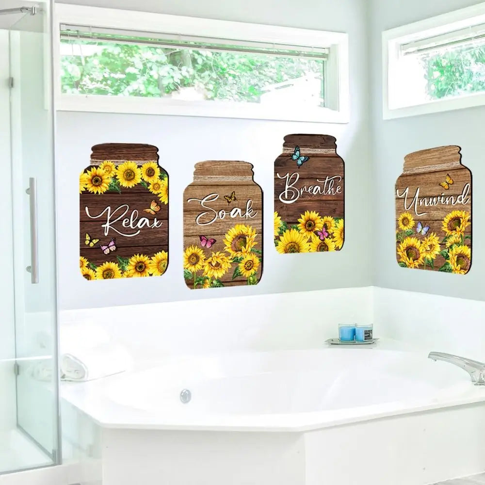 autocollants muraux tournesols calligraphie bois rustique décoratif résistant eau moderne opaques ensemble