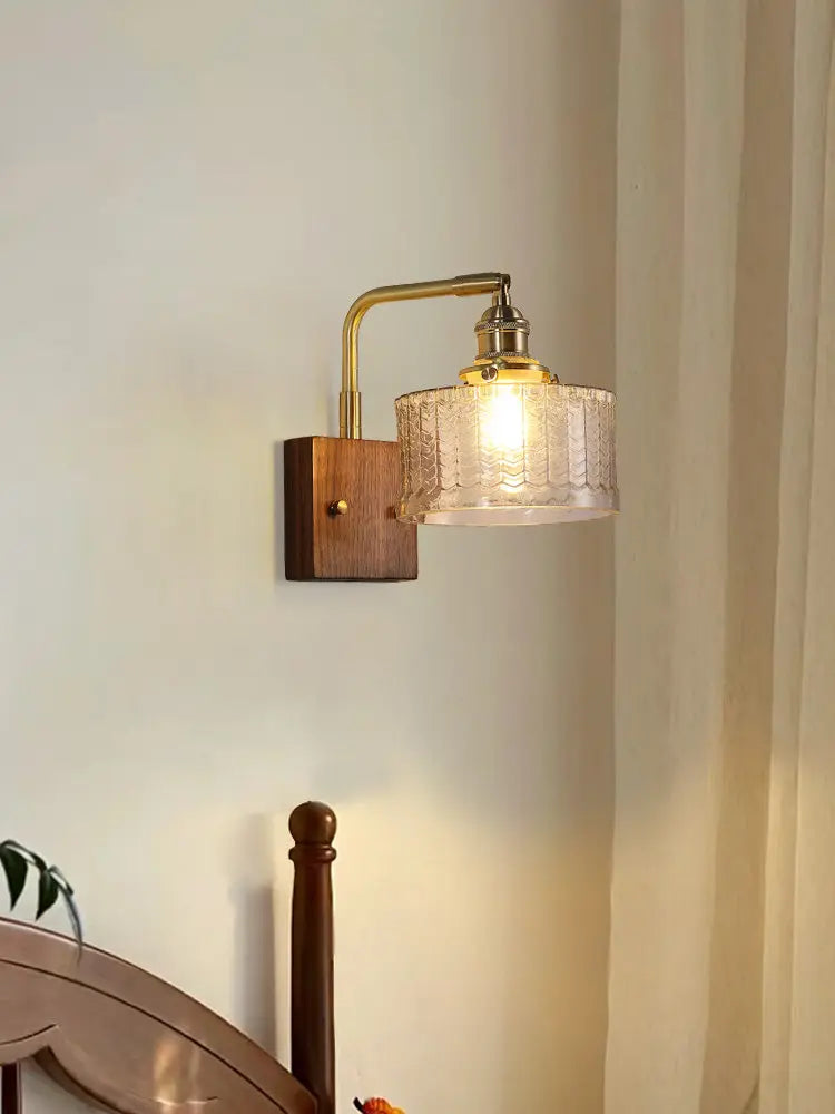 lampe murale rétro verre vert motif géométrique abat jour verre bras cuivre fixation éclairage