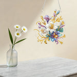 décoration murale artisanale peinture diamant motif floral violet blanc doré vert rose