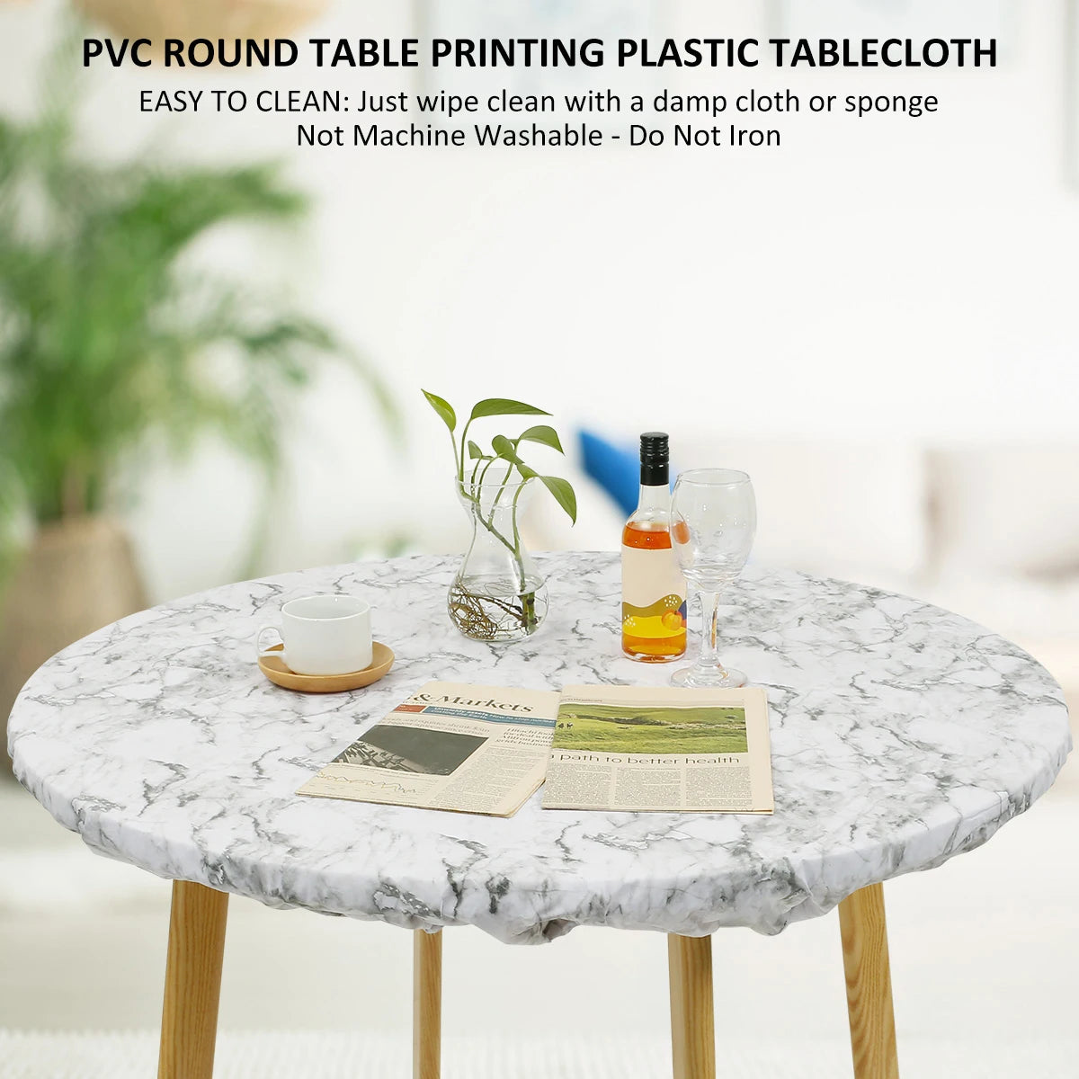 nappe table ronde imperméable pvc élastique bord marbre moderne blanc gris noir