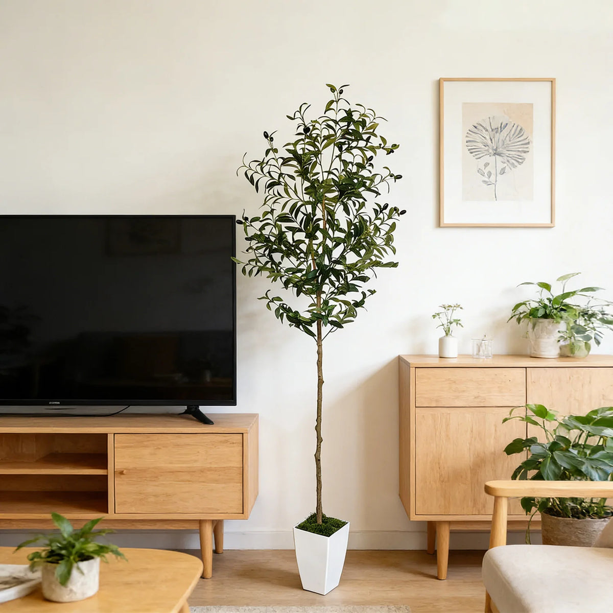plante artificielle arbre olivier vert feuilles brillantes moderne décoration intérieure extérieure pot blanc 180cm