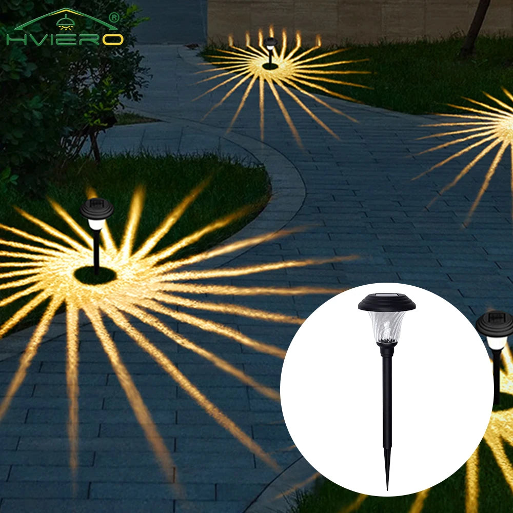 Lampe solaire jardin moderne noire transparente rayons lumineux IP65 étanche