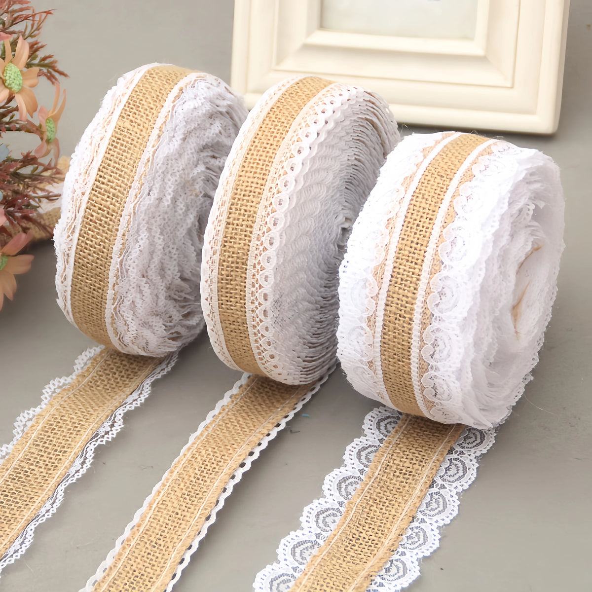 ruban jute dentelle blanche vintage rustique 2m 5m opacité beige blanc decoration cadeau festive