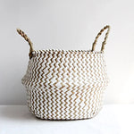 panier rangement tressé bleu beige zigzag ours peluche bois poignées