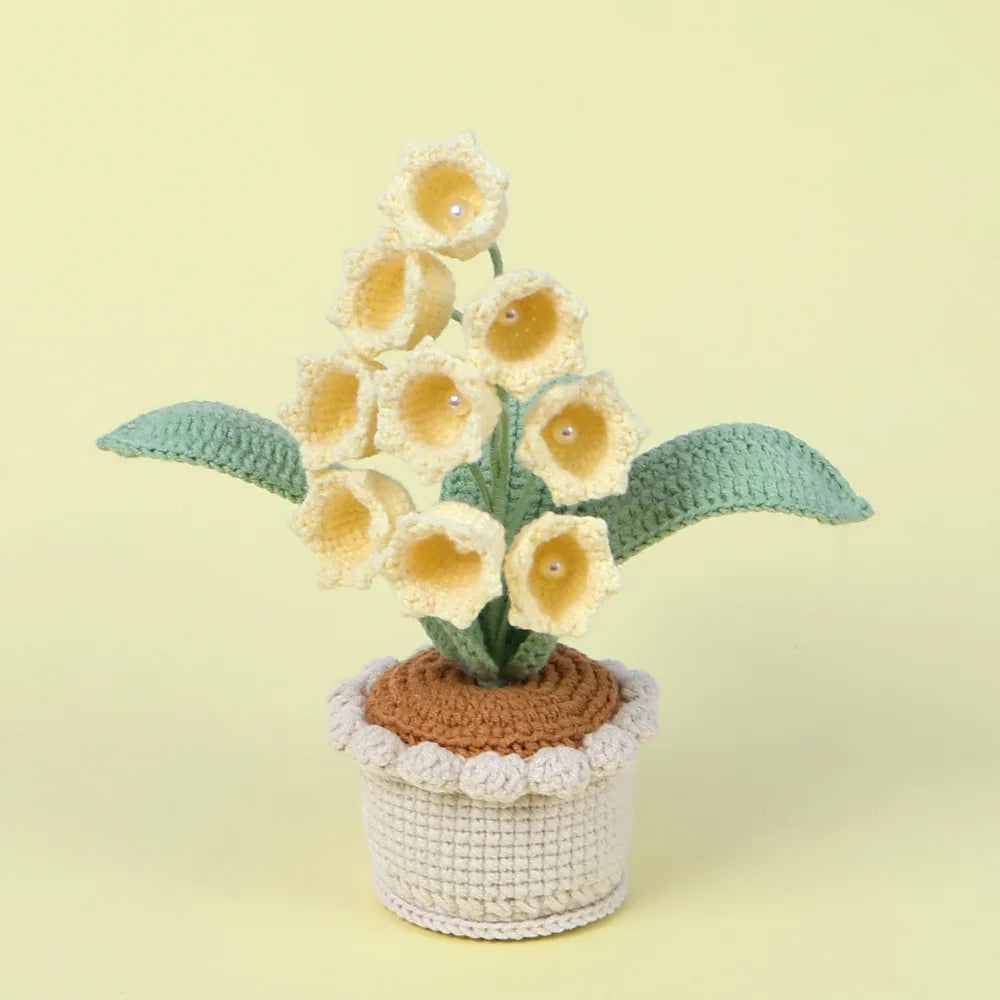 fleurs artificielles tricotées rose violet blanc jaune artisanal ornement décoration maison