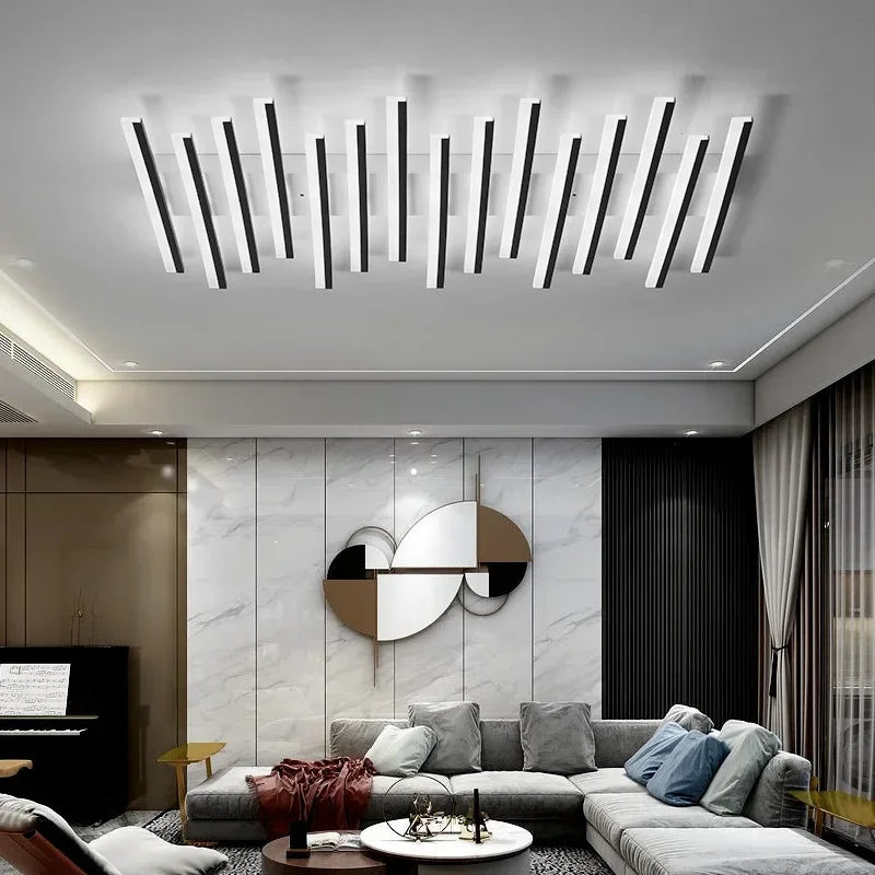 plafonnier moderne acrylique led noir blanc rayures horizontales semi encastrée télécommande lumière chambre salon