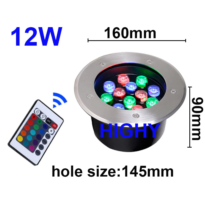 Spot LED argenté moderne télécommande éclairage extérieur IP67 12W 18W 9W