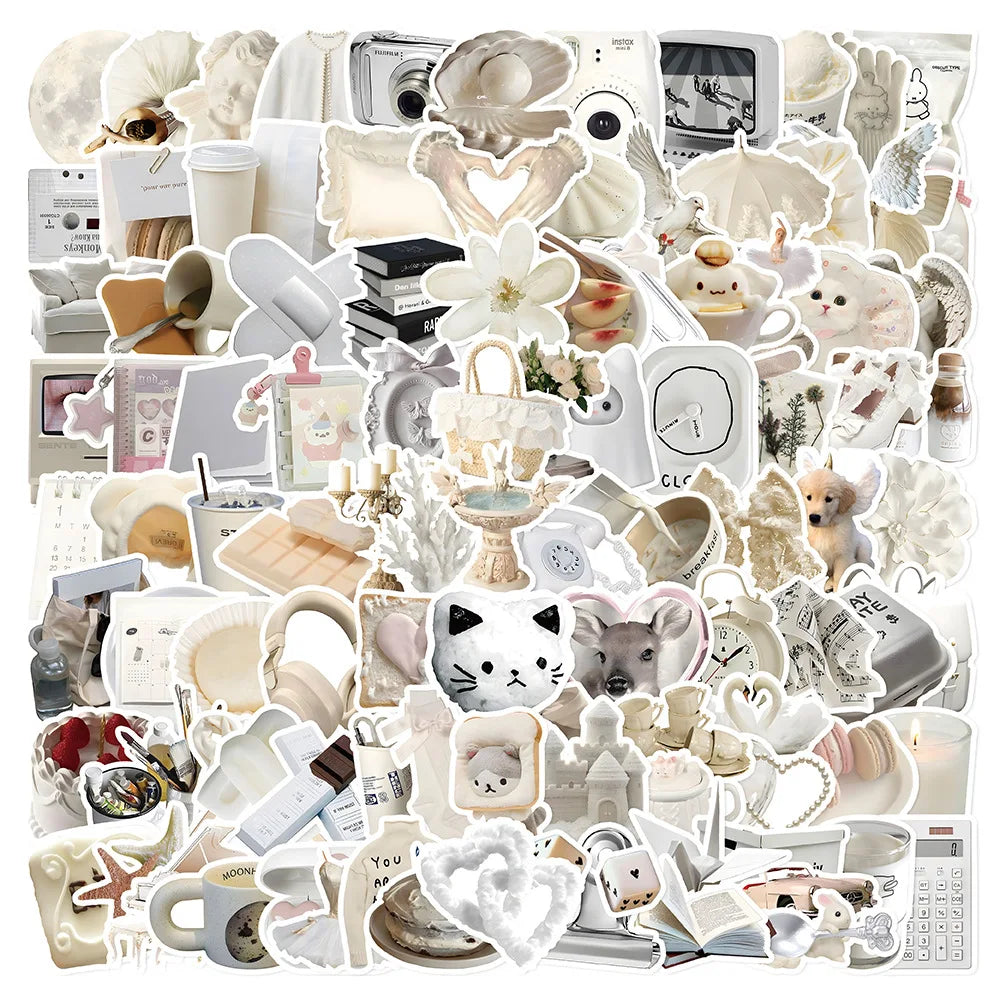 sticker animé blanc adhésif réutilisable variés aesthetic minimaliste enfants adultes portable téléphone ordinateur