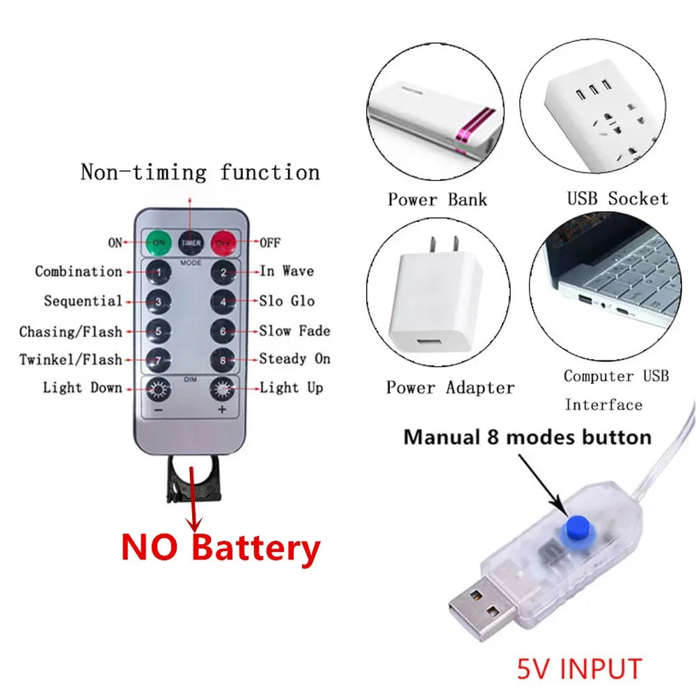 rideau lumineux led blanc multicolore moderne télécommande adaptateur usb