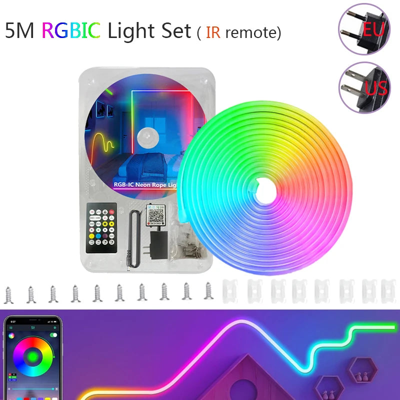 ruban led néon multicolore 10m 15m 20m 5m télécommande bluetooth clips moderne étanche