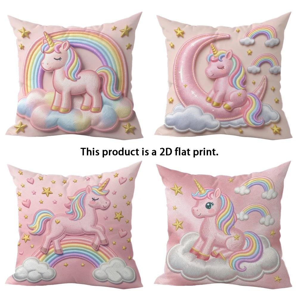 taies d'oreiller licorne rose arc ciel nuages étoiles dorées imprimé 2d polyester 40x40cm 45x45cm