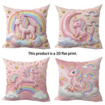 taies d'oreiller licorne rose arc ciel nuages étoiles dorées imprimé 2d polyester 40x40cm 45x45cm
