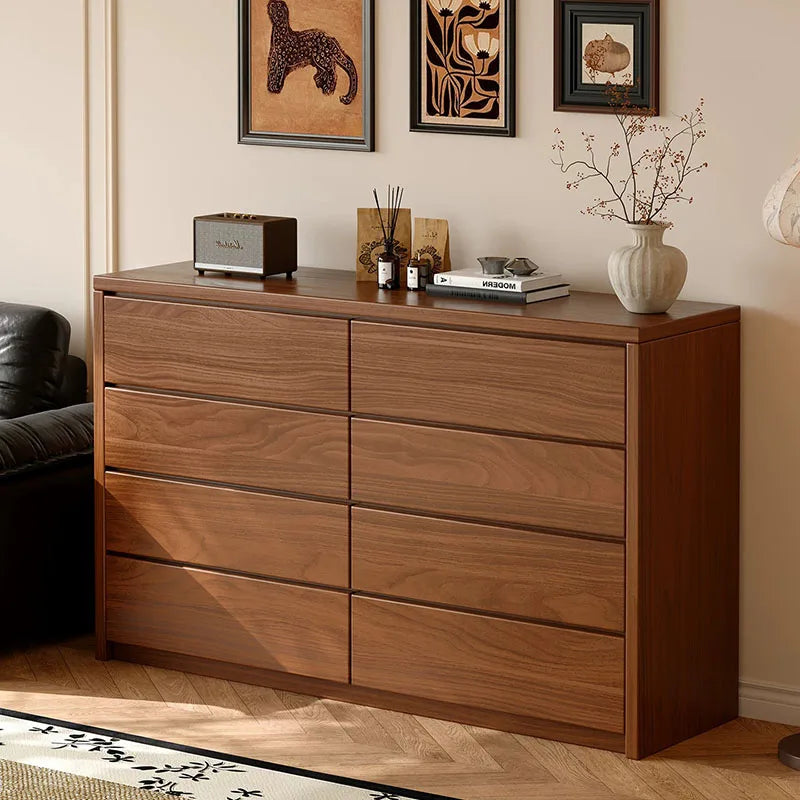 commode tiroirs chêne foncé grain naturel moderne tiroirs rangement salon minimaliste