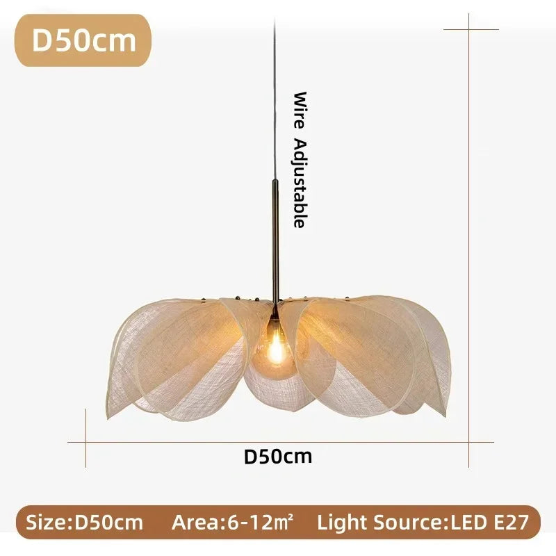 Suspension lumineuse tissu beige motif feuilles moderne opaque pendentif chambre salon étude