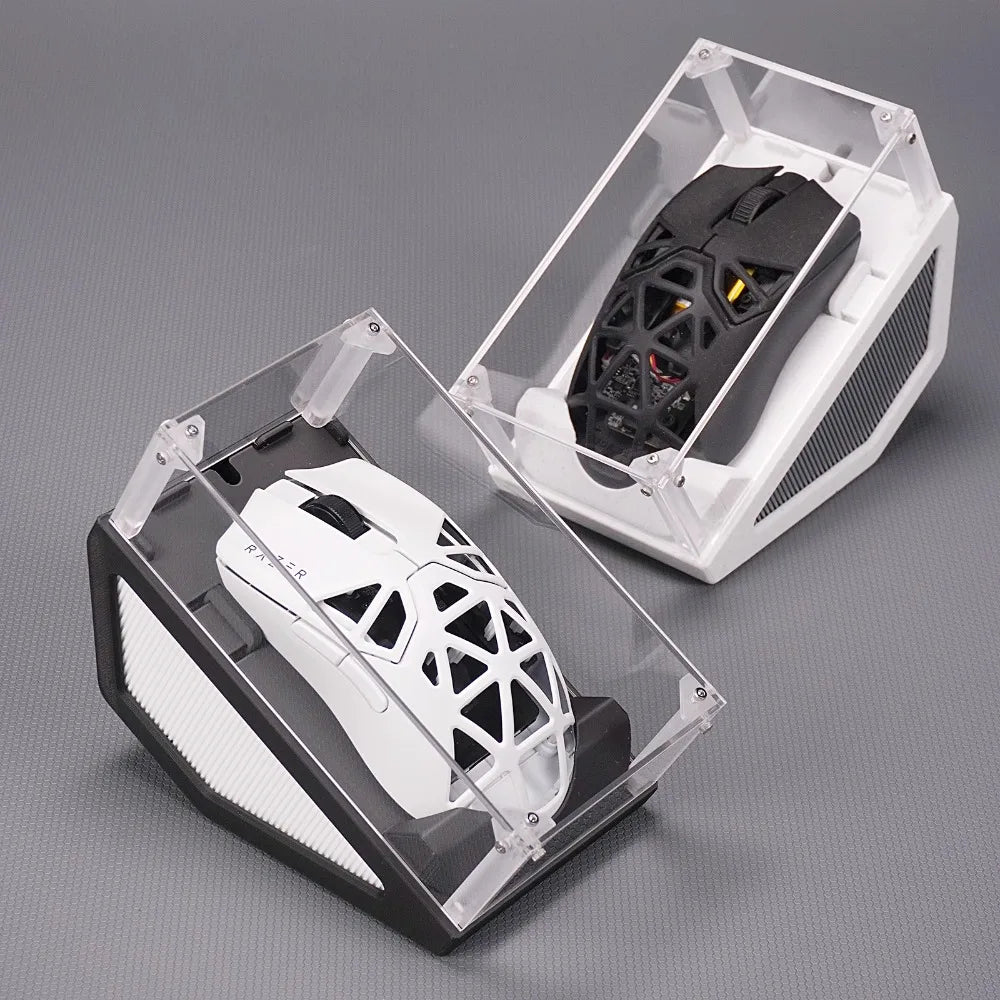 support souris transparent moderne clips ventilation jeu acrylique minimaliste đen trắng