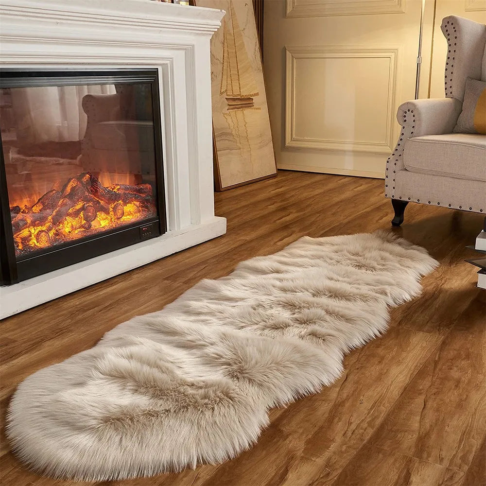 tapis peluche fourrure imitation peau mouton moderne salon chambre décoratif doux grand ovale