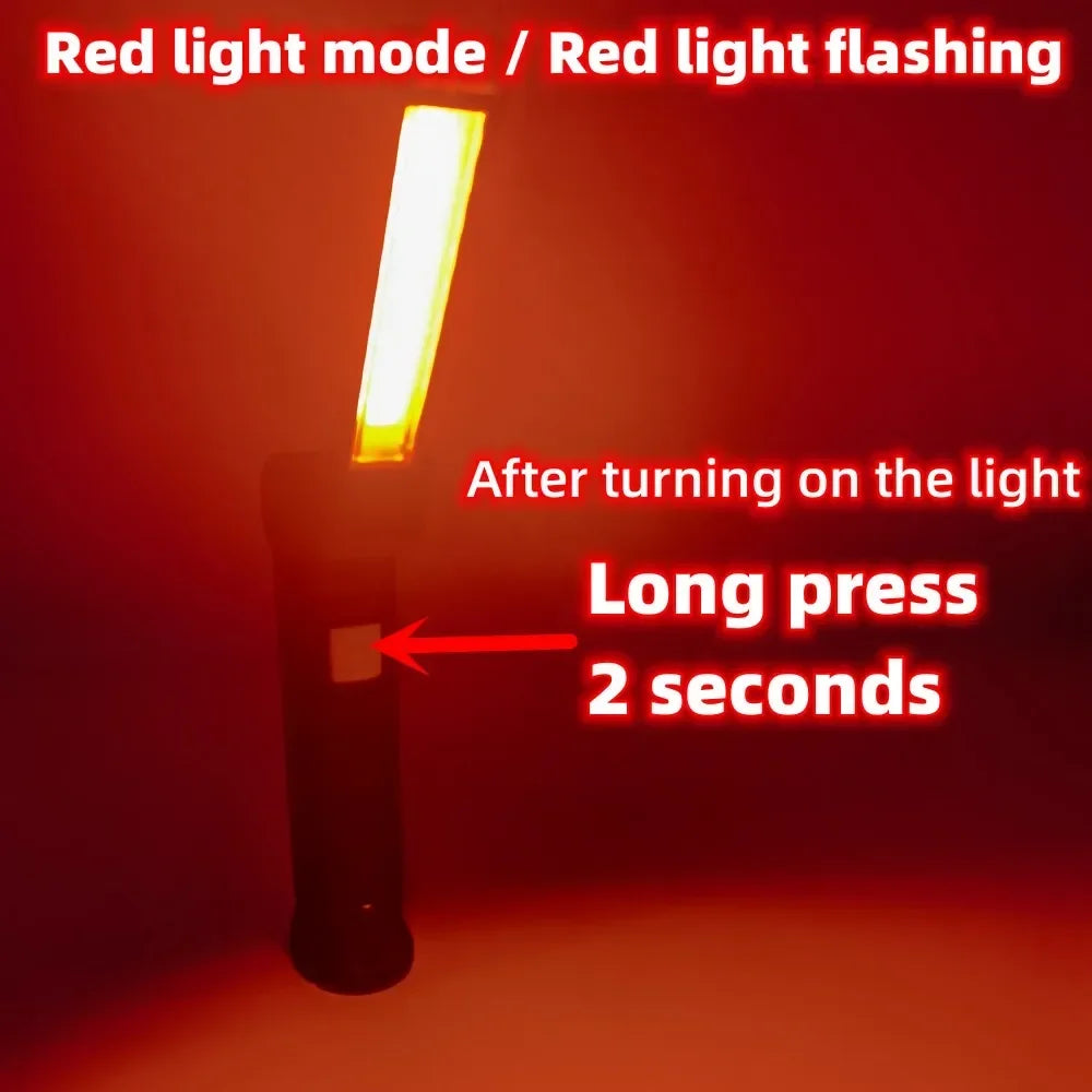 lampe travail rechargeable usb aimant noir lumiere led forte réglages luminosité camping auto défense